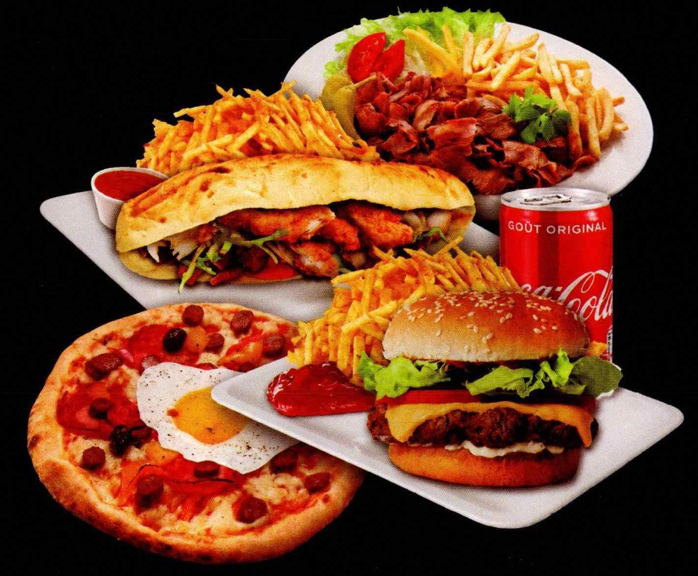 Kebab, burger, pizza et assiette de viande avec frites, visuels de la carte May Kebab